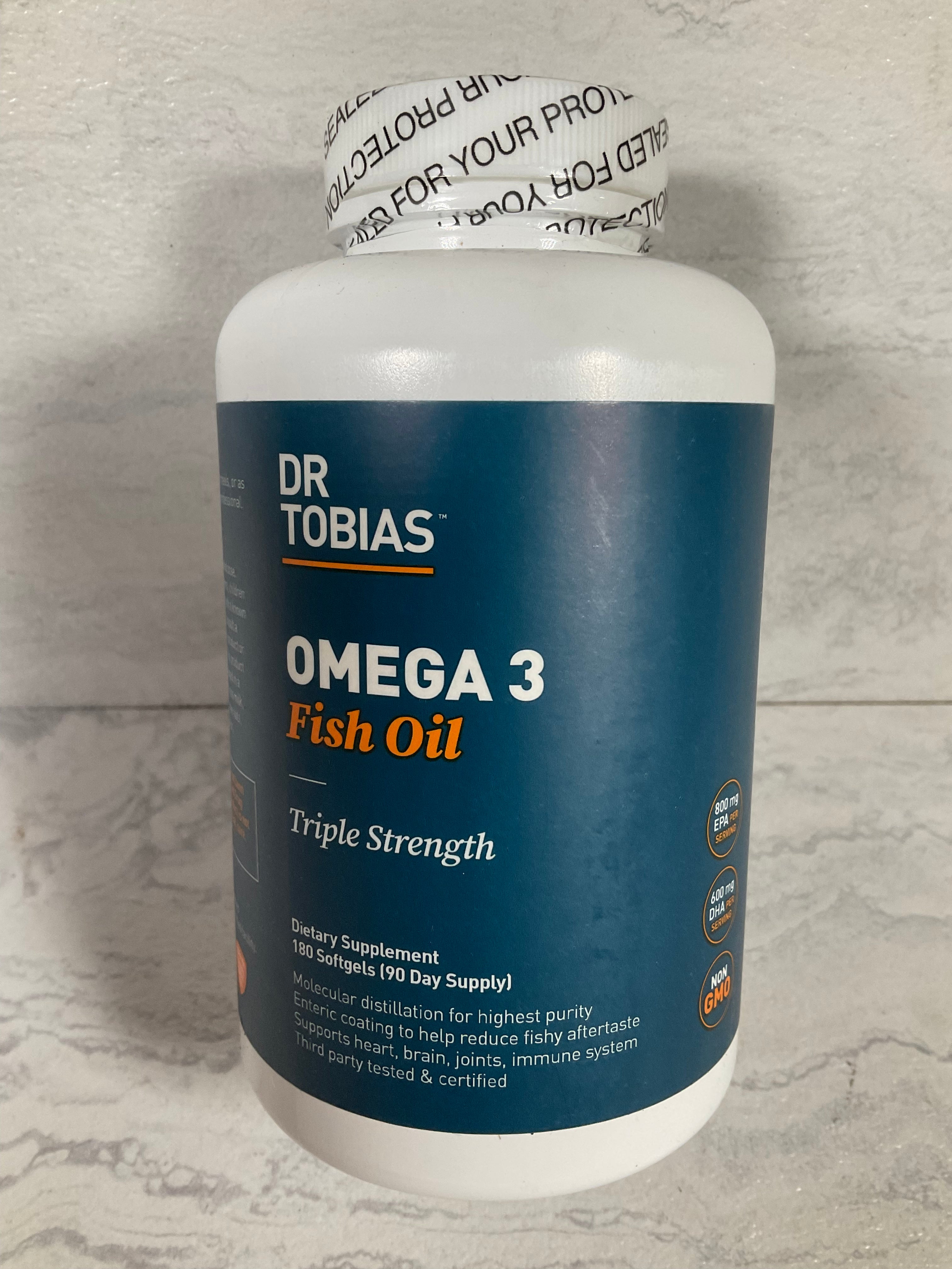 Dr Tobias Omega 3 Fish Oil Triple Strength 180 softgels, Exp 6/22 (6935326654647)